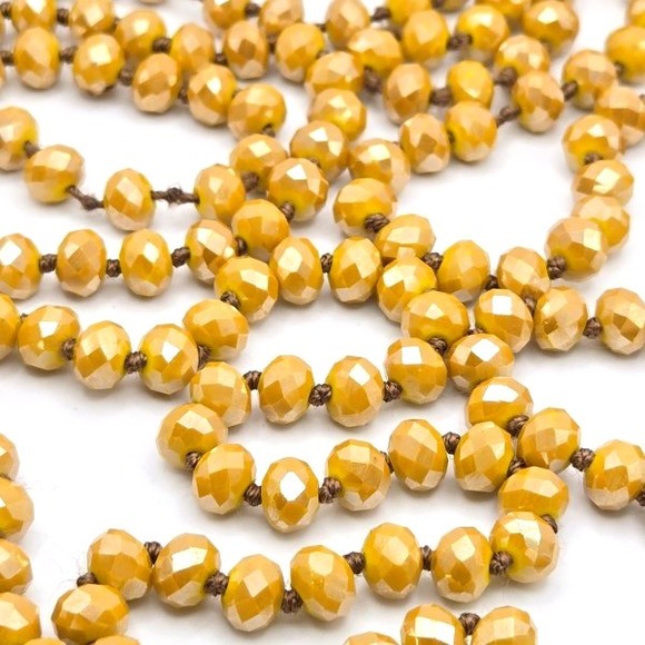 Unbranded Jewelry - Extra‎ Long Golden Yellow Hand-Knotted Faceted Glass Rondelle Necklace 64"